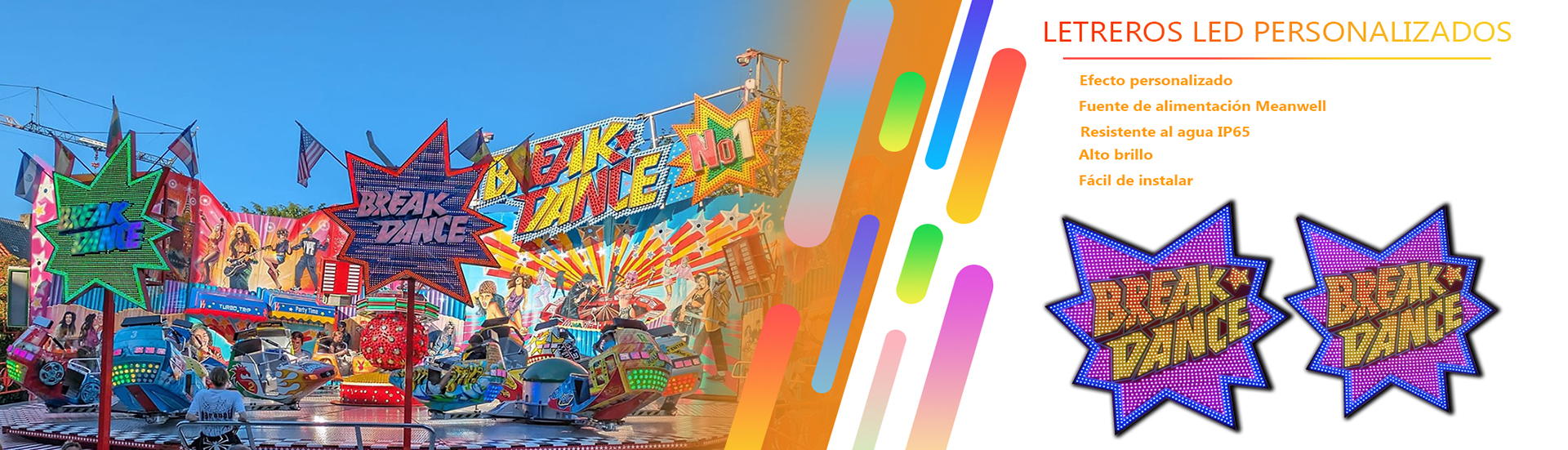 Letreros LED personalizados, letreros para parques de atracciones